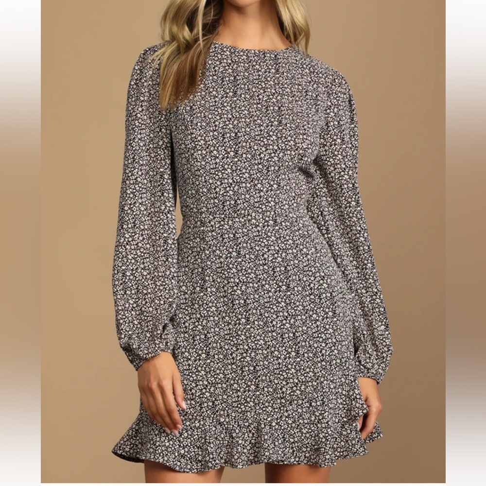 Lulus How Your Garden Grows Black Floral Print Long Sleeve Mini Dress